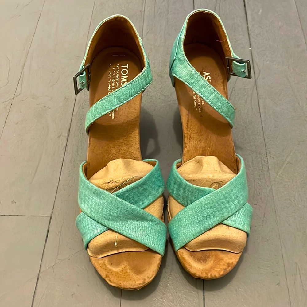 TOMS Aqua Shimmer Linen Espadrilles